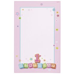 1st Bday Blocks Pink Printable Paper 8CT