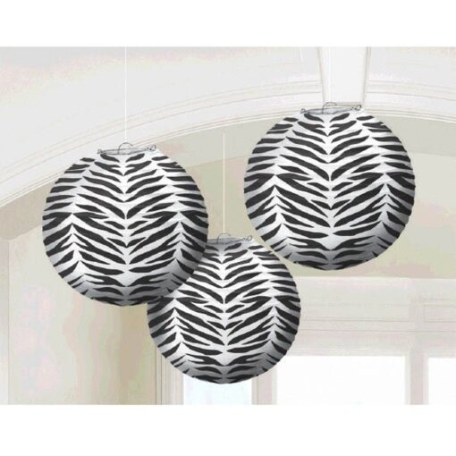 Zebra Round Paper Lanterns 3Ct