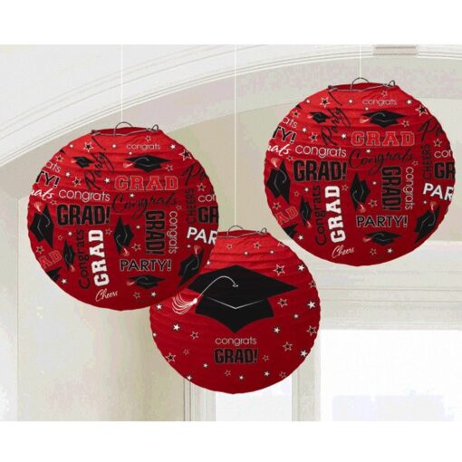 Red Grad Printed Lanterns 3Pcs