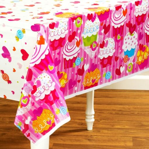 Cupcake Hearts Tablecover Plastic 54X108