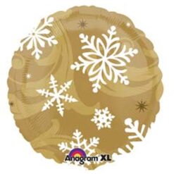 18" RND Gold w/White Snowflakes Foil BLN