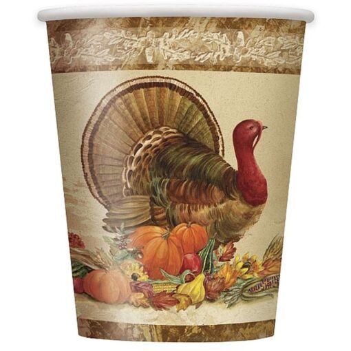 Rustic Turkey Cups Hot/Cold 9Oz 8Ct