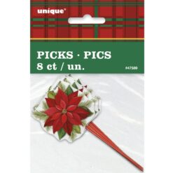Poinsettia Plaid Picks 3.5" 8CT