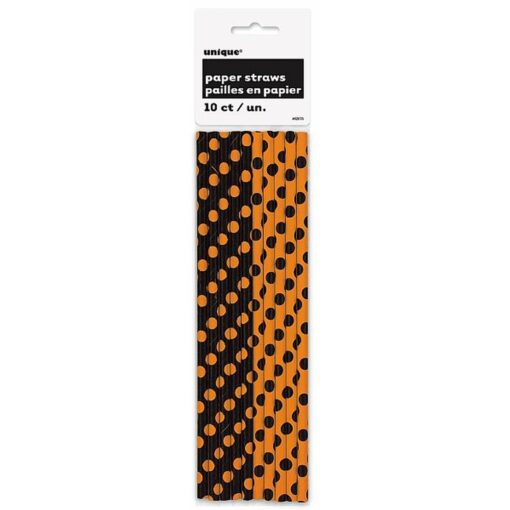 Orange/Black Dots Paper Straws 8Ct