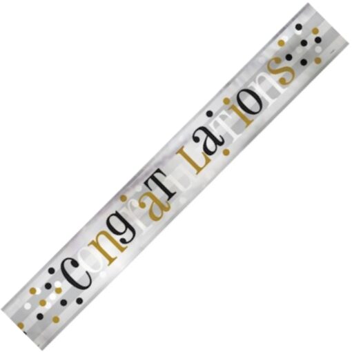 Congratulations Banner Blk/Wht/Gld 12Ft