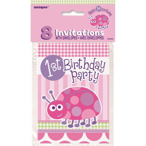 First Bday Ladybug Invites 8Ct