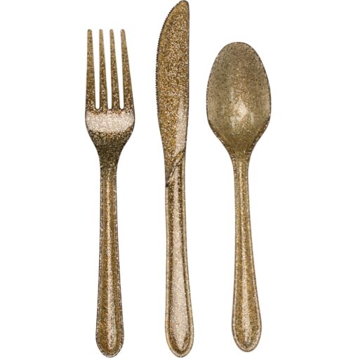 Glitz Gold Cutlery Plastic Astd 24Ct