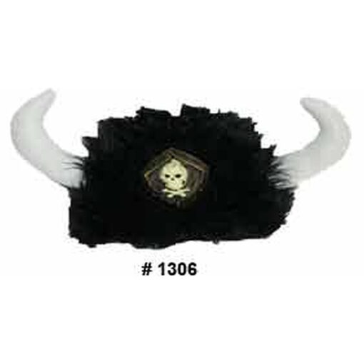 Black Furry Viking Helmet With Skull