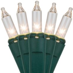 100 Clr Mini Lights, Grn Wire, 4" Spcng