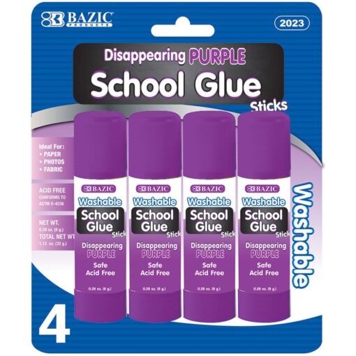 Glue Sticks Washable Purple .28Oz 4Ct