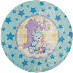 18" RND Blue 1st Birthday w/Bear 1SIDED