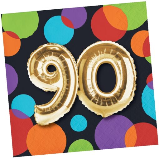 Balloon Birthday Napkins Bvg 90Yo 16Ct