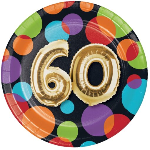 Balloon Birthday Plates 60Yo 7&Quot; 8Ct