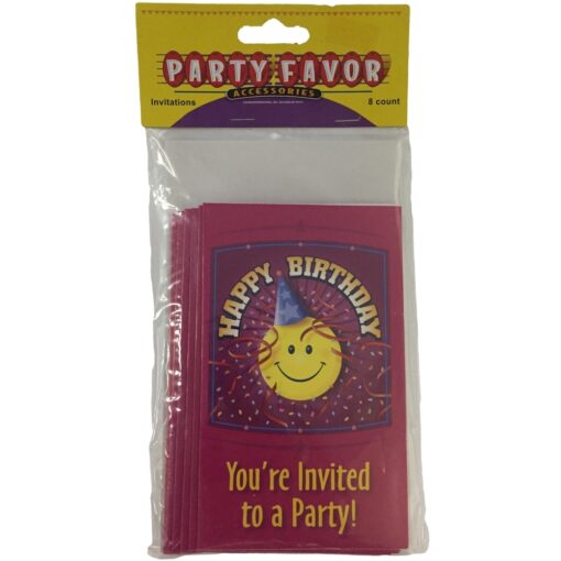 Smiley Birthday Invitations 8Ct