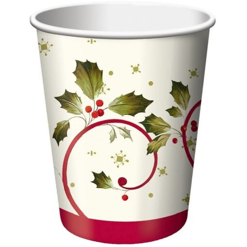 Joyful Poinsettia Cups Hot/Cold 9Oz 8Ct