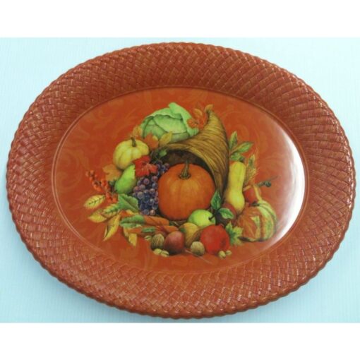 Fall Basketweave Platter Oval Plastic