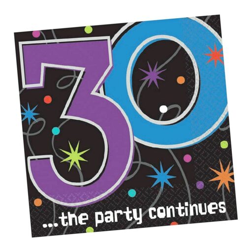 The Party Continues 30Th Birthday Beverage Napkins 16Ct