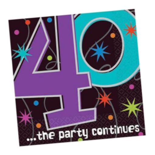 The Party Continues 40Th Birthday Beverage Napkins 16Ct