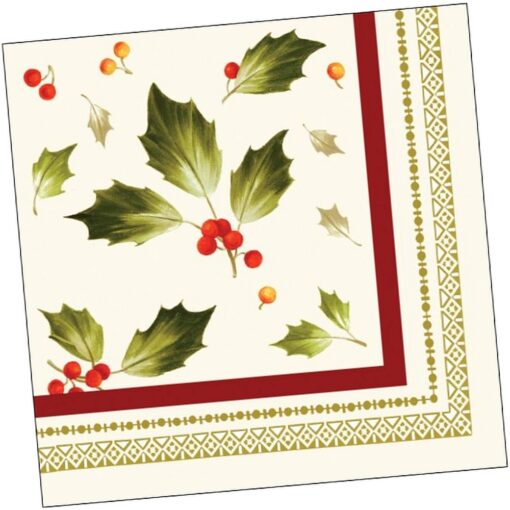 Joyful Poinsettia Napkins Beverage 16Ct