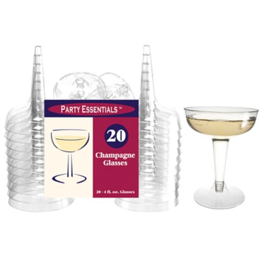 Champagne Glasses, Clear 2Pc 4Oz 20Ct