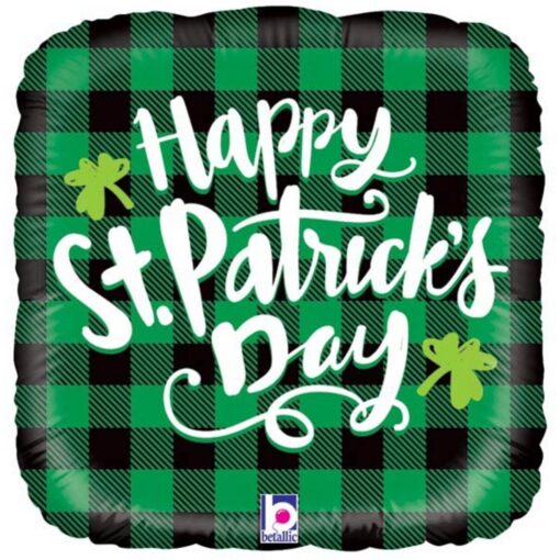 18&Quot; Sqr Happy St Pat'S Plaid Foil