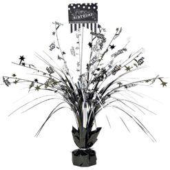 Happy Birthday Black and Silver Centerpiece