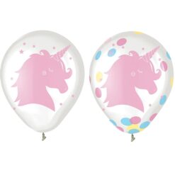 Unicorn Magical Rainbow Latex Balloons w/Confetti 6CT