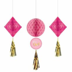It's A Girl Honeycomb Decoration 3PCS