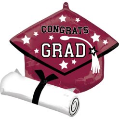 25" SHP Burgundy Grad Cap w/Diploma Foil Balloon