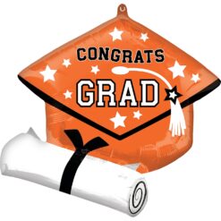 25" SHP Orange Grad Cap w/Diploma Foil Balloon