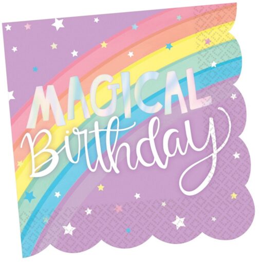 Magical Rainbow Birthday Napkins Beverage 16Ct