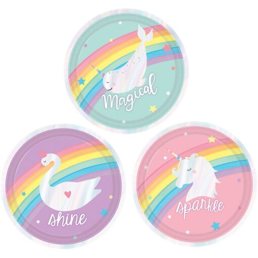 Magical Rainbow Birthday Round Iridescent Plates, Assorted, 7&Quot; 8Ct