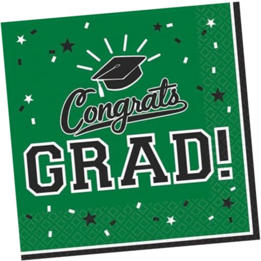 Green Grad Napkins Lunch 36Ct