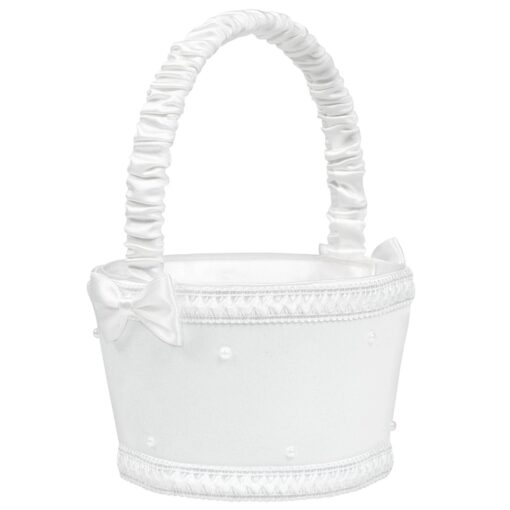 Flower Basket - White With Faux Pearls