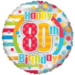 18" RND 80yo B'Day Polka Dots Balloon