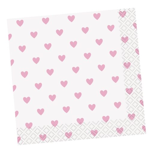 Baby Shower Pink Hearts Napkins Beverage 16Ct