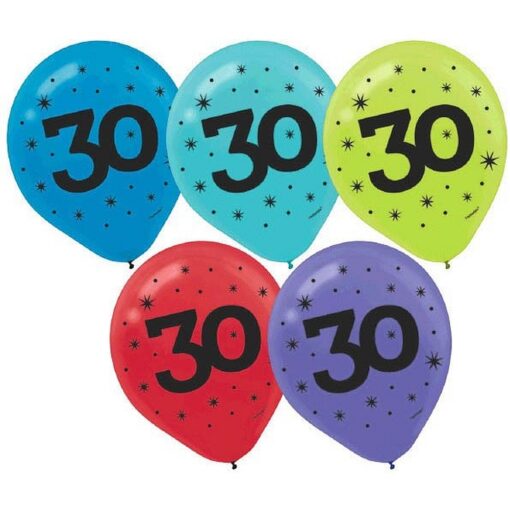 '30' Balloons Latex Printed 15Ct