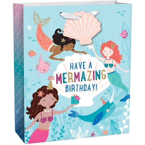 Mermaid Girl Birthday Gift Bag Large W/Hang Tag