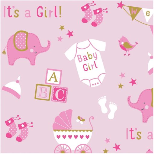 Baby Girl Elephant Gift Wrap Jumbo Roll 16Ft X 30In