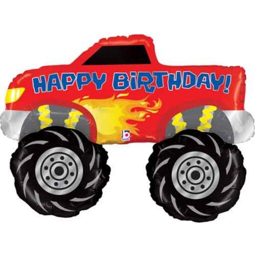 40&Quot; Shp Hpy Bday Monster Truck Foil Bln