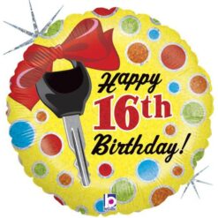 18" RND 16th Bday w/Car Keys BLLN