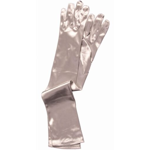 Long Satin Gloves Silver, Adult