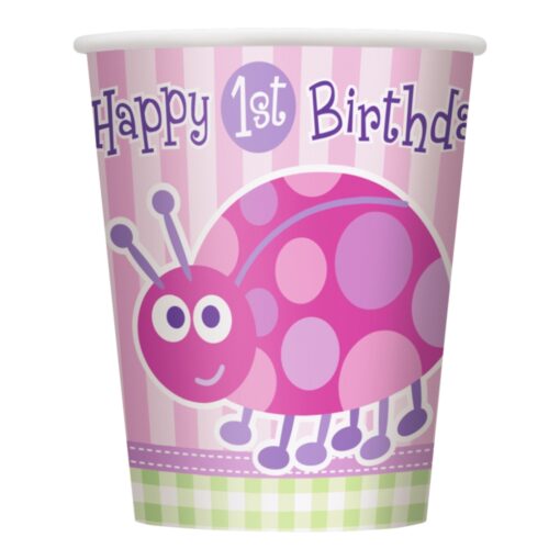 First Birthday Pink Ladybug Cups 9Oz Cup 8Ct