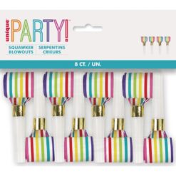 Rainbow Stripe Squawker Blowouts 8CT