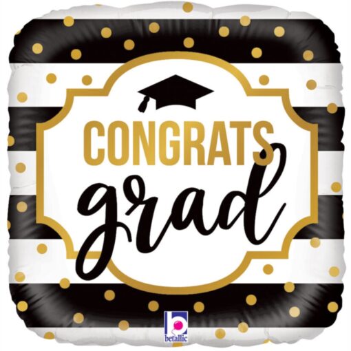 18&Quot; Sqr Congrats Grad Black &Amp; White Stripe Foil Balloon