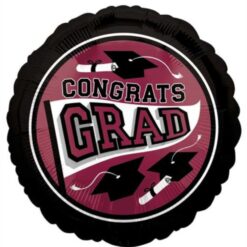 18" RND Grad Cap School Color Berry/Burgundy Foil Balloon