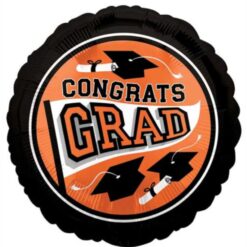 18" RND Grad Cap School Color Orange Foil Balloon