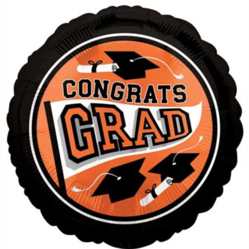 18&Quot; Rnd Grad Cap School Color Orange Foil Balloon