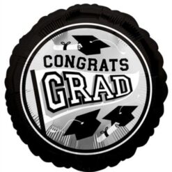 18" RND Grad Cap School Color Silver Foil Balloon