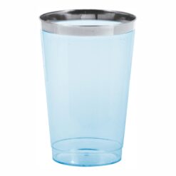 Blue Plastic Tumblers Translucent w/Silver Rim 12oz 8CT
